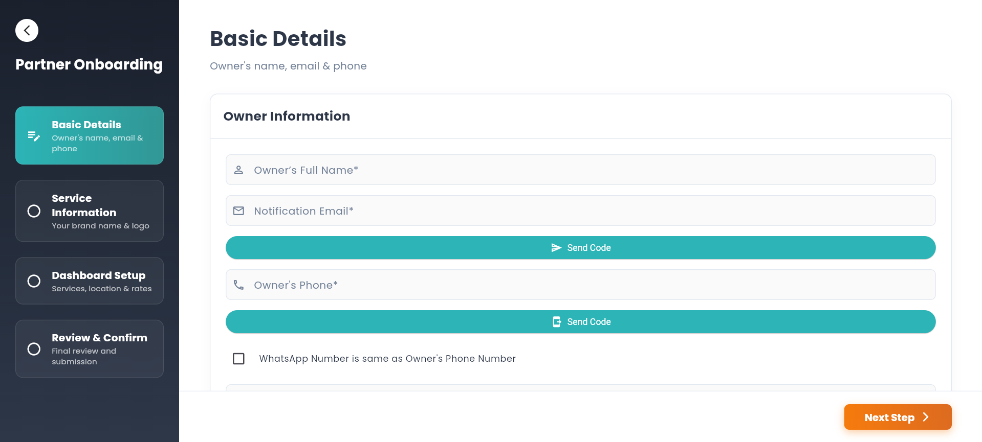 Four step profile setup process