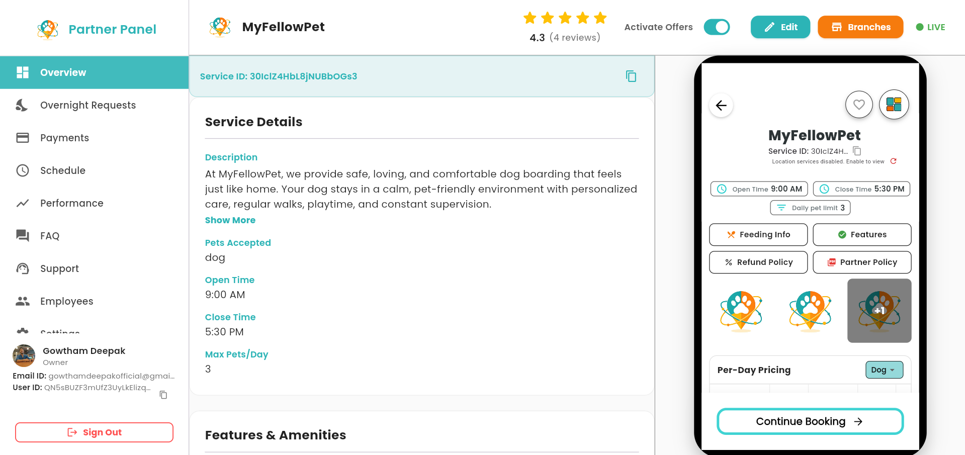MyFellowPet partner dashboard